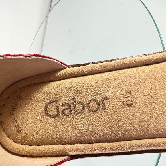 Gabor Paisley Wedge Sandals Red Platform Ankle Strap Leather - Picture 5 of 8